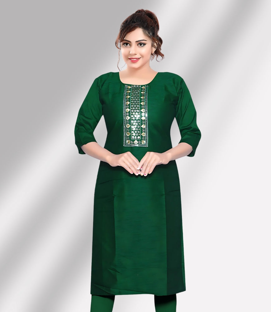 Embroidered Rayon Knee-Length Kurti – Festive Elegance - 3067
